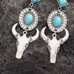 Blue and Silver Western Cowboy Turquoise Tauren Earrings Bohemian